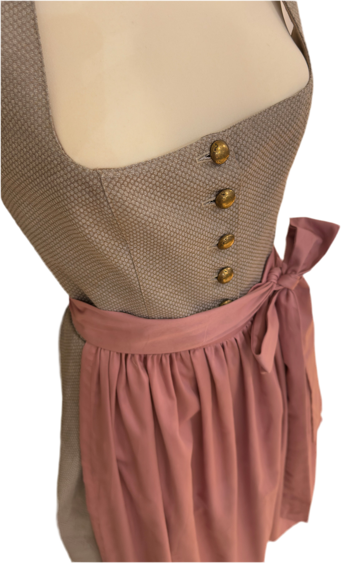Dirndl Goldstich braun/grau mit rosa Schürze 75cm