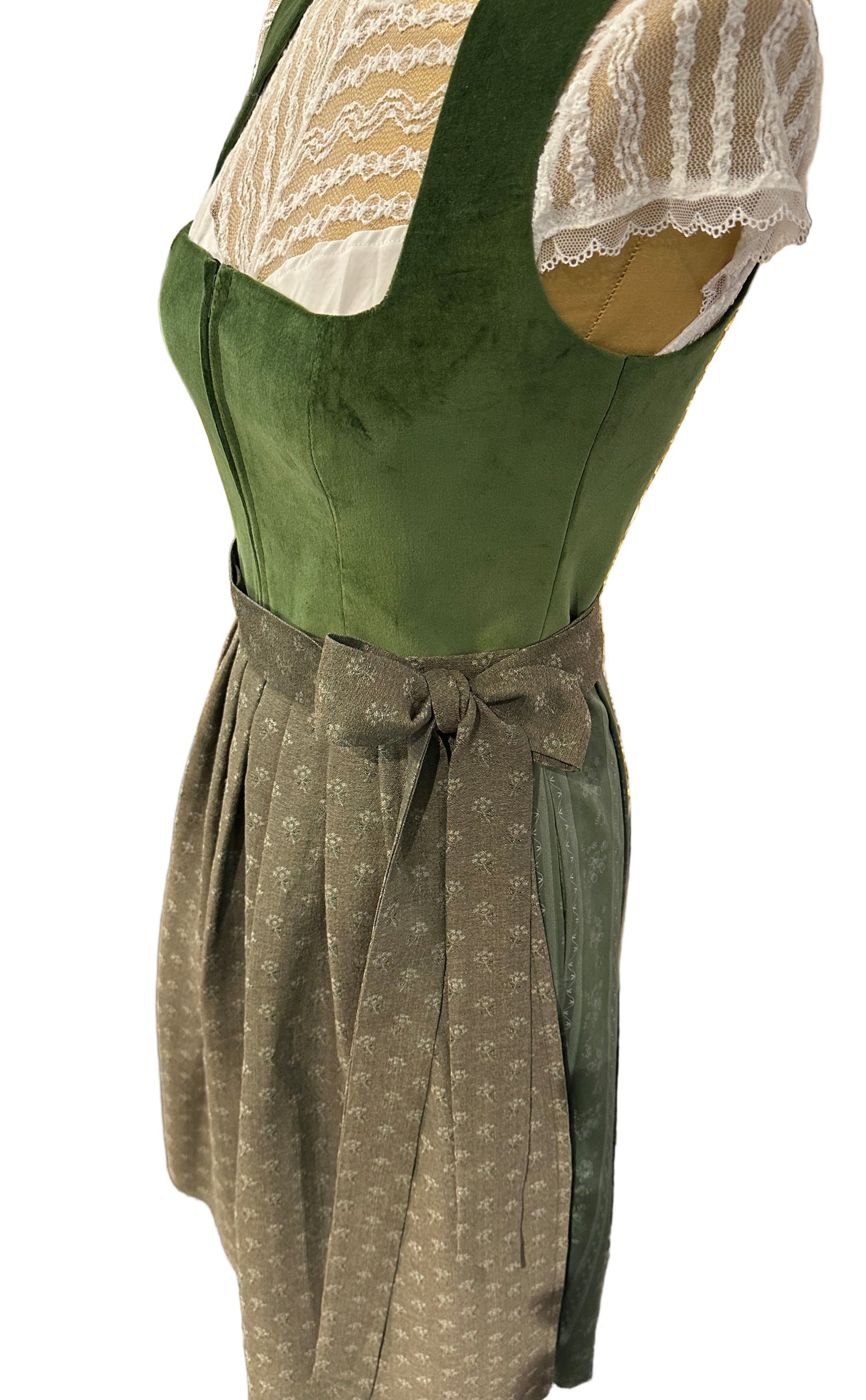 Samt Dirndl Goldstich grün 75cm