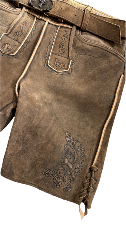 Lederhose G´Weih &amp; Silk Konstantin braun antik Hirsch