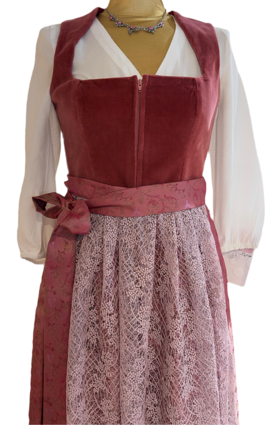 Dirndl Goldstich Samt mit Spitzenschürze 73cm