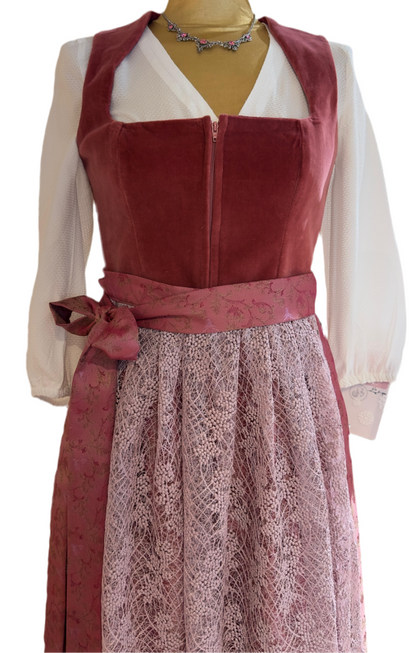 Dirndl Goldstich Samt mit Spitzenschürze 73cm