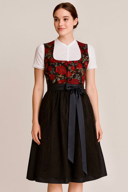 Dirndl Goldstich Samt Blumen schwarz/weinrot 70cm