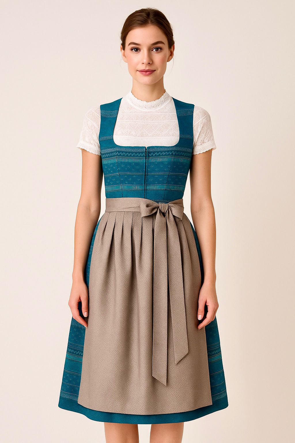 Dirndl Goldstich petrol/grau 73cm