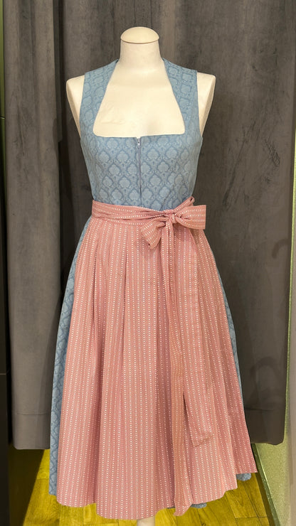 Baumwolldirndl Goldstich hellblau rose 75cm mit Reißverschluss