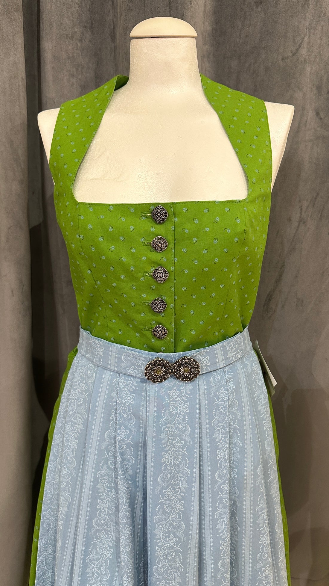 Baumwolldirndl Goldstich grün hellblau 75cm