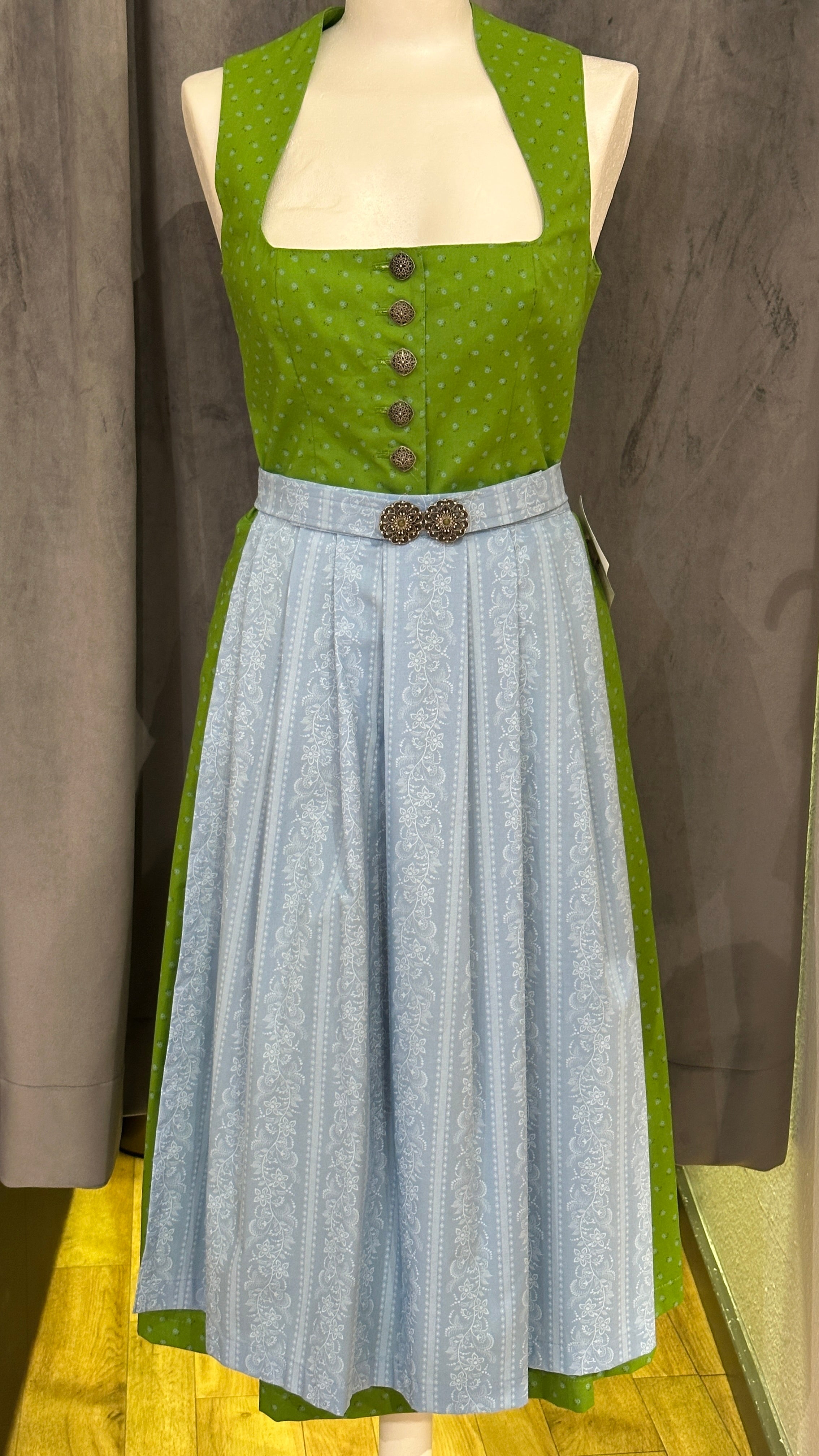 Baumwolldirndl Goldstich grün hellblau 75cm