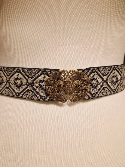 Trachtengürtel Stretch Goldstich schwarz/weiß/gold