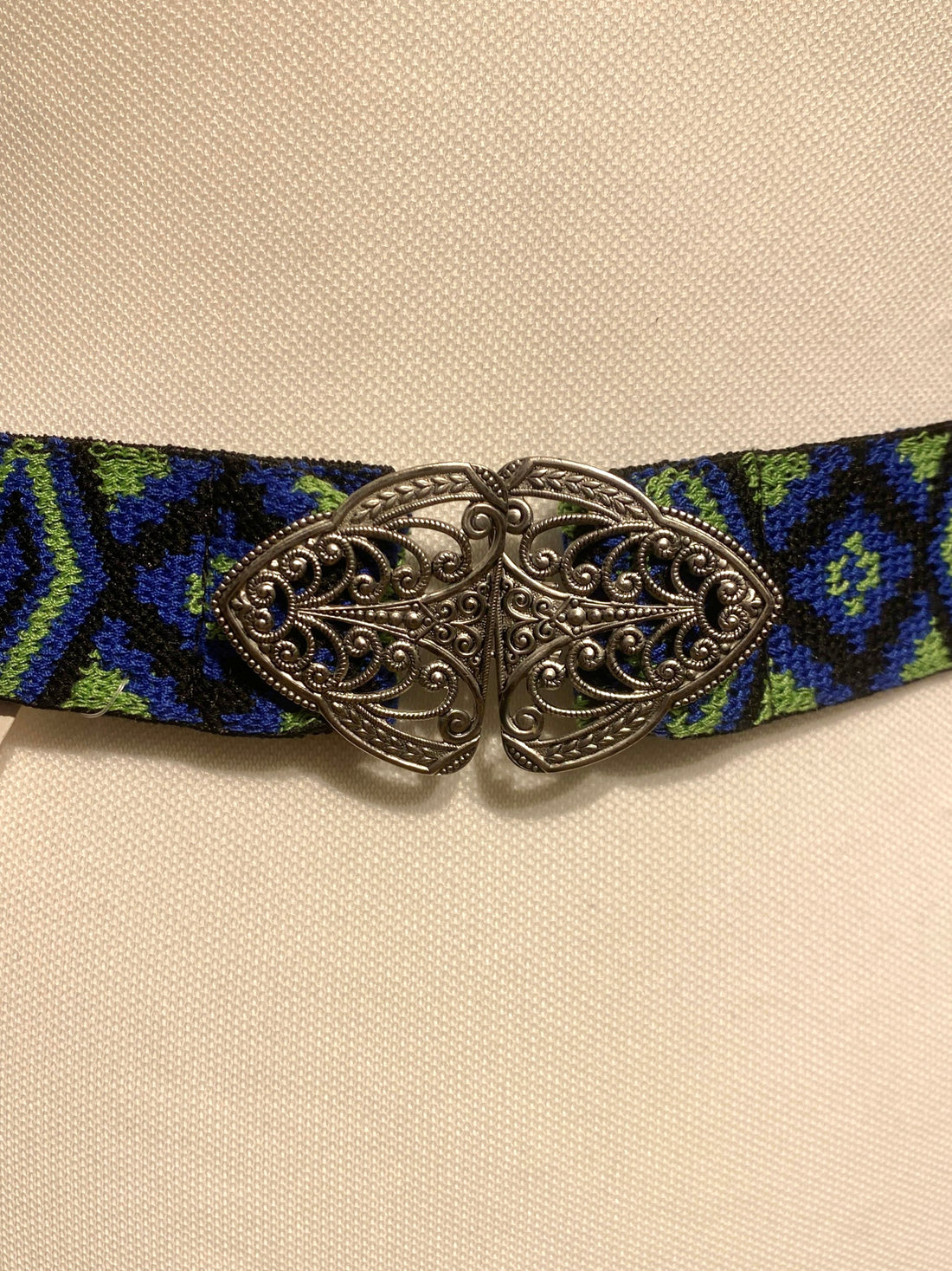 Trachtengürtel Stretch Goldstich blau/grün/silber