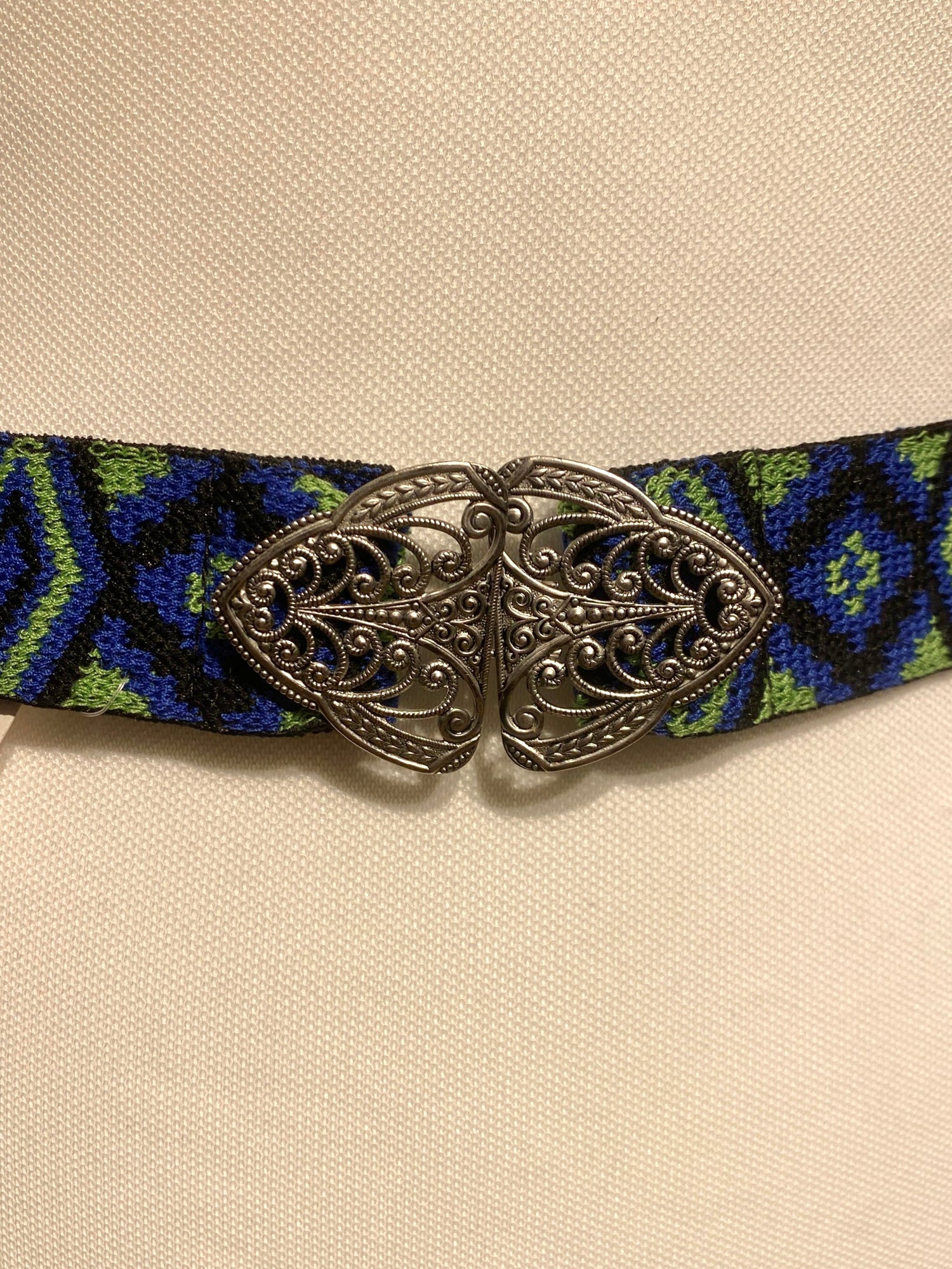 Trachtengürtel Stretch Goldstich blau/grün/silber