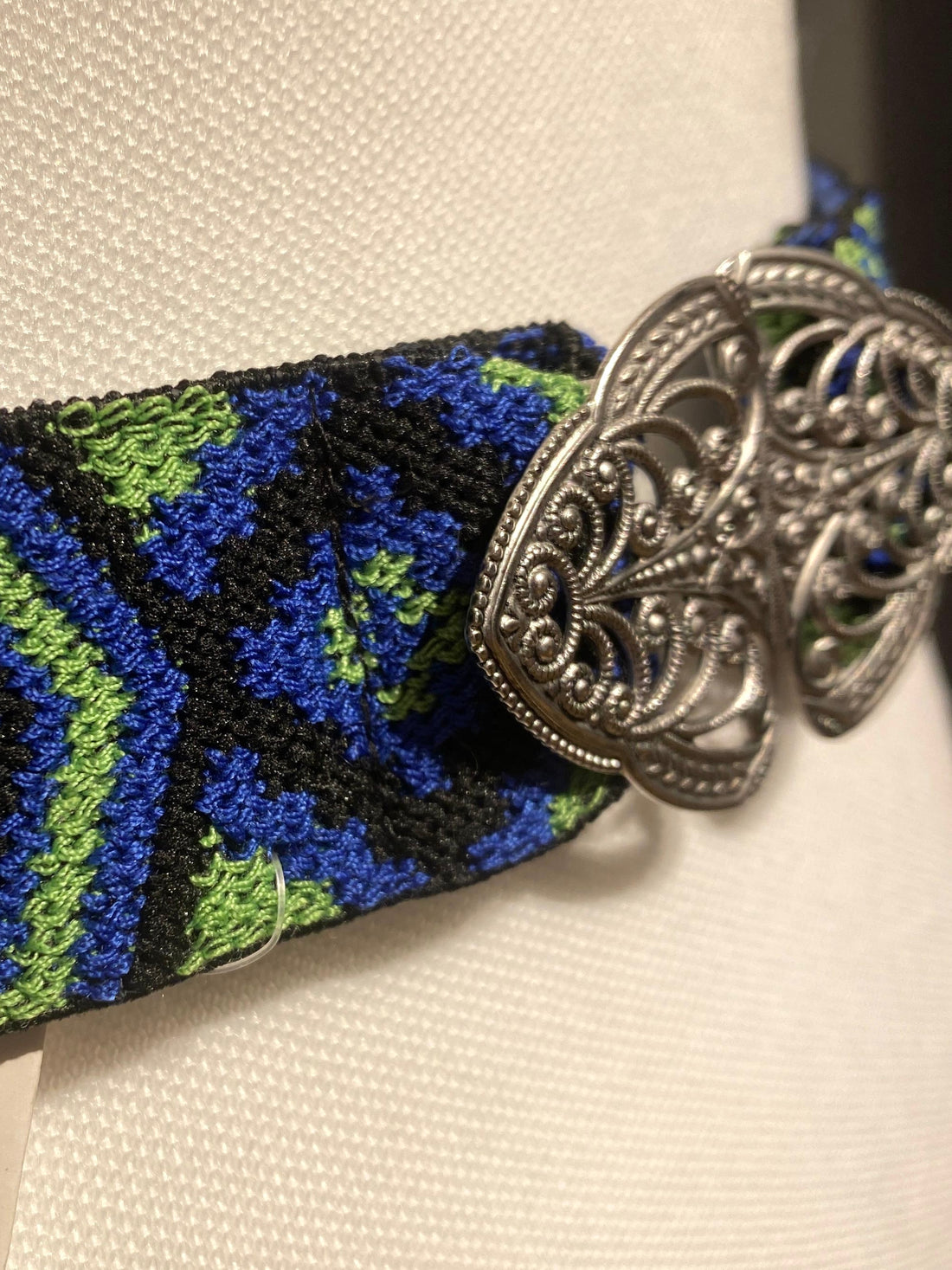 Trachtengürtel Stretch Goldstich blau/grün/silber