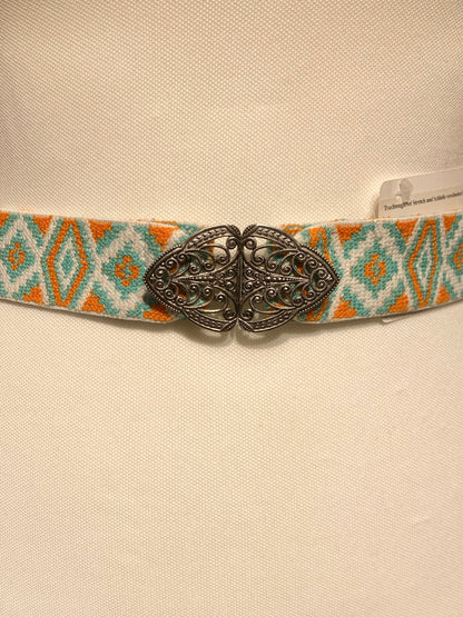Trachtengürtel Stretch Goldstich türkis/orange/silber