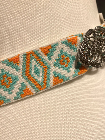 Trachtengürtel Stretch Goldstich türkis/orange/silber
