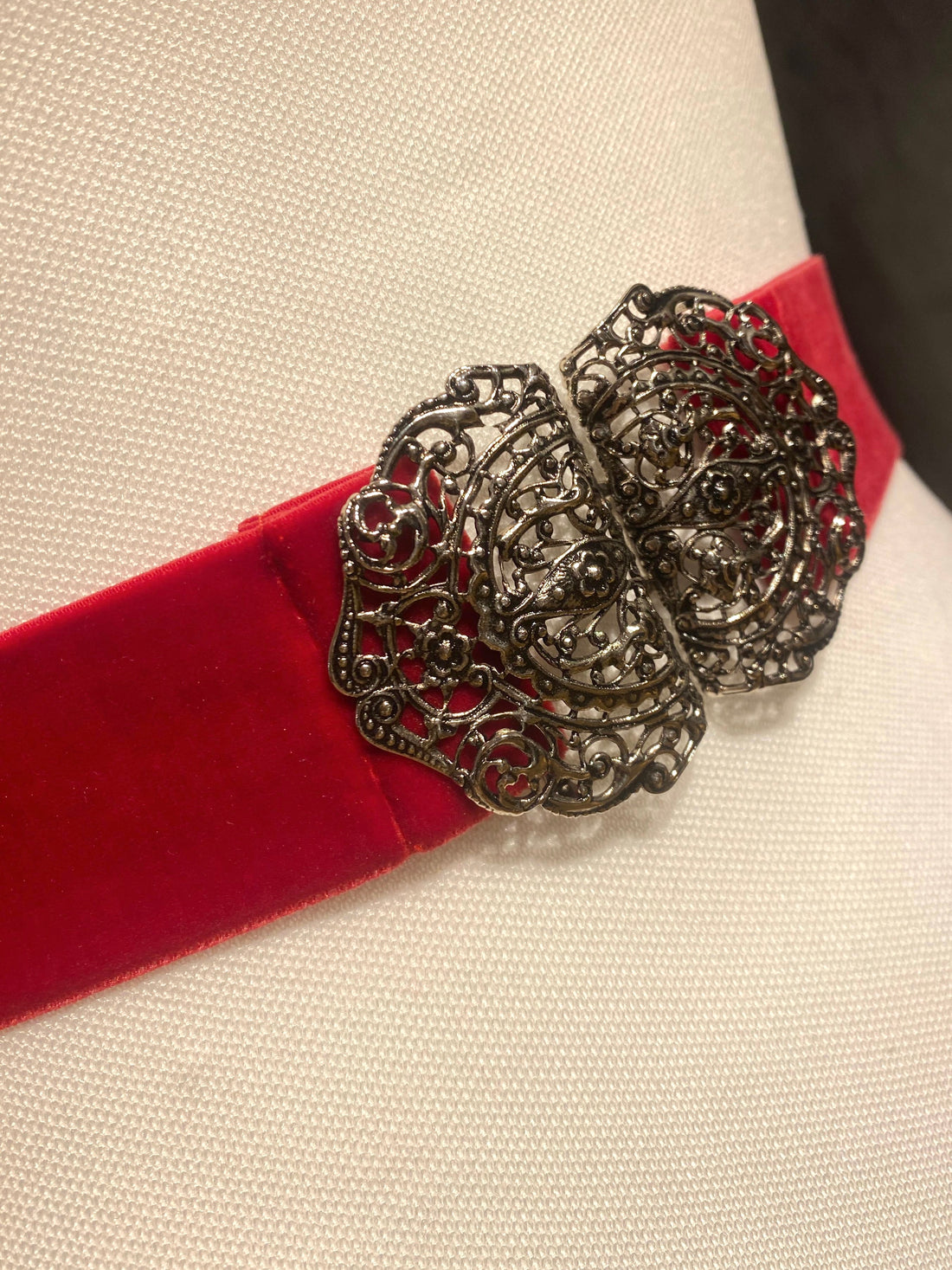 Trachtengürtel Samt Stretch Goldstich dunkelrot/silber