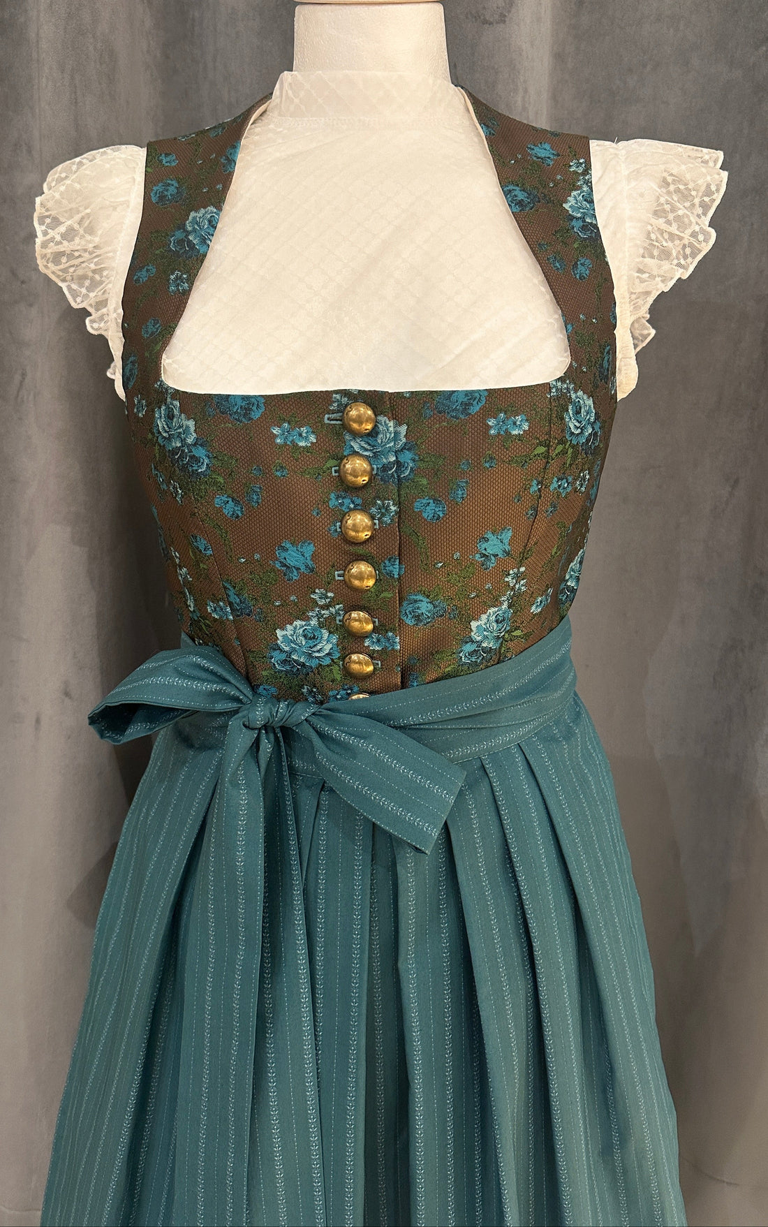 Dirndl Goldstich braun/türkis Blumen 75