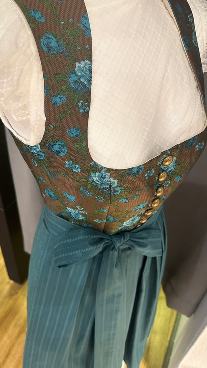 Dirndl Goldstich braun/türkis Blumen 75