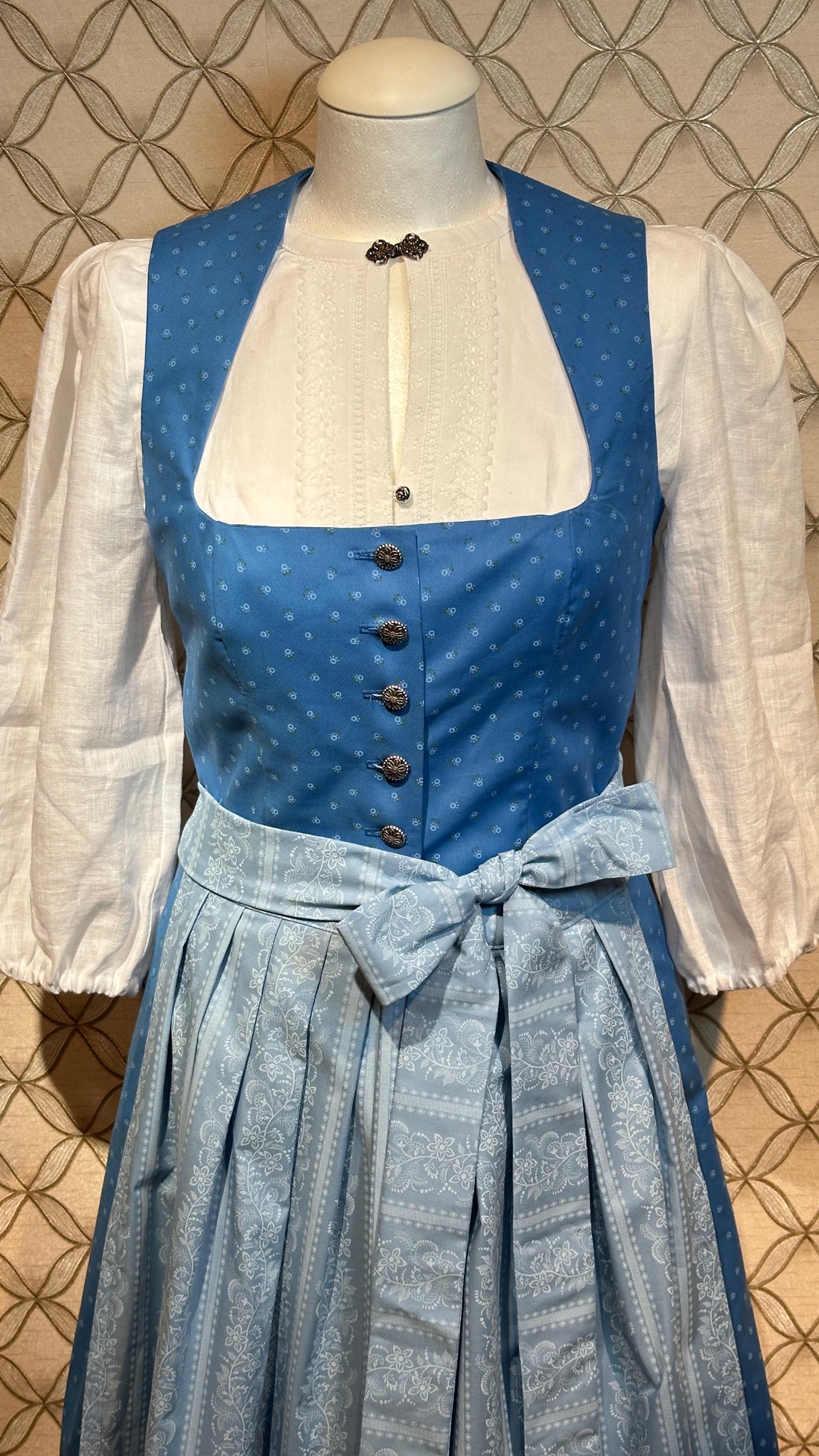 Baumwolldirndl Goldstich blau/hellblau 70cm