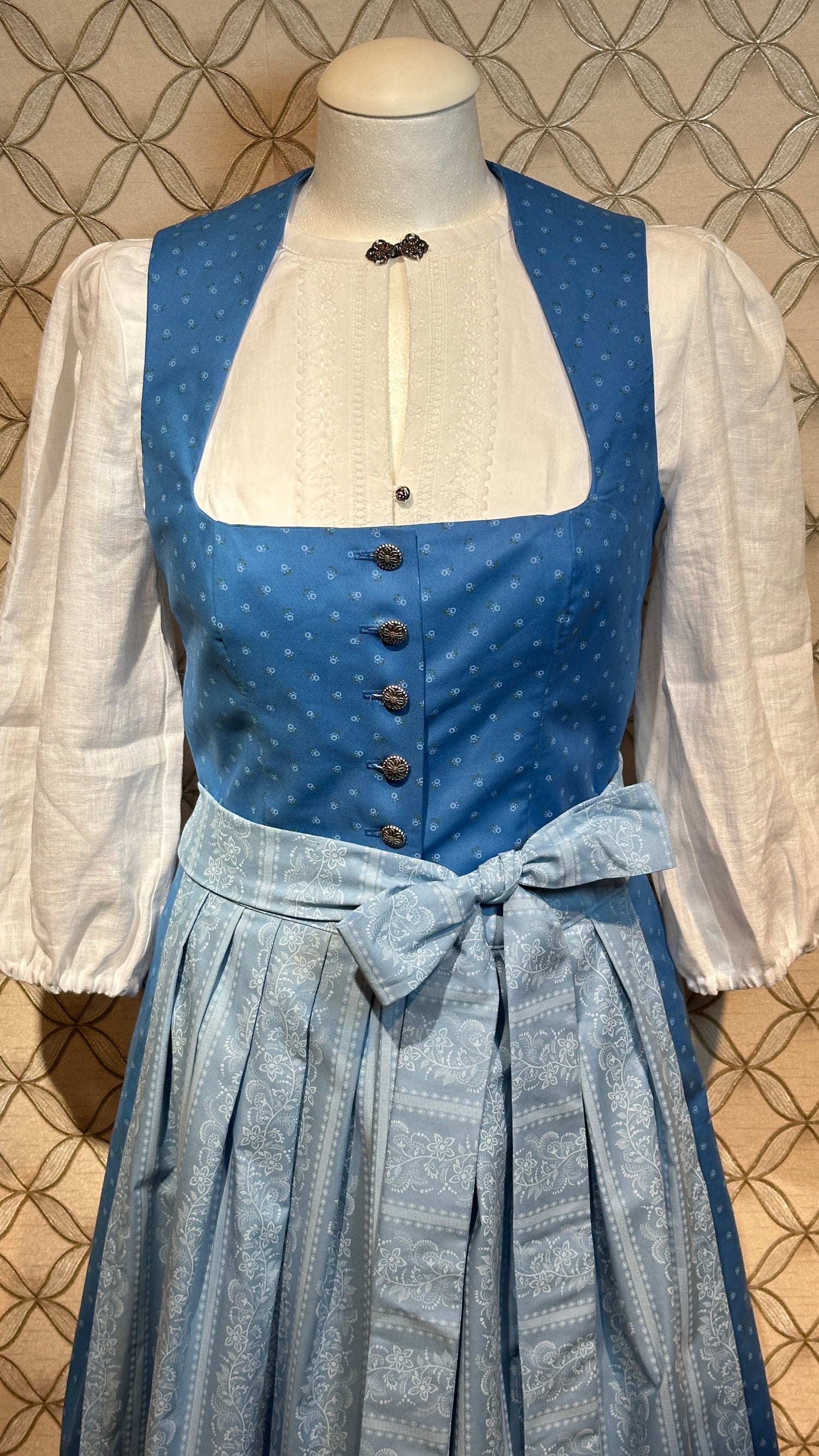 Baumwolldirndl Goldstich blau/hellblau 70cm