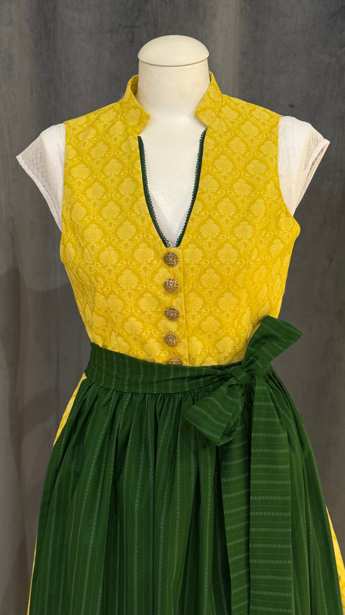 Dirndl Goldstich gelb/dunkelgrün 70cm