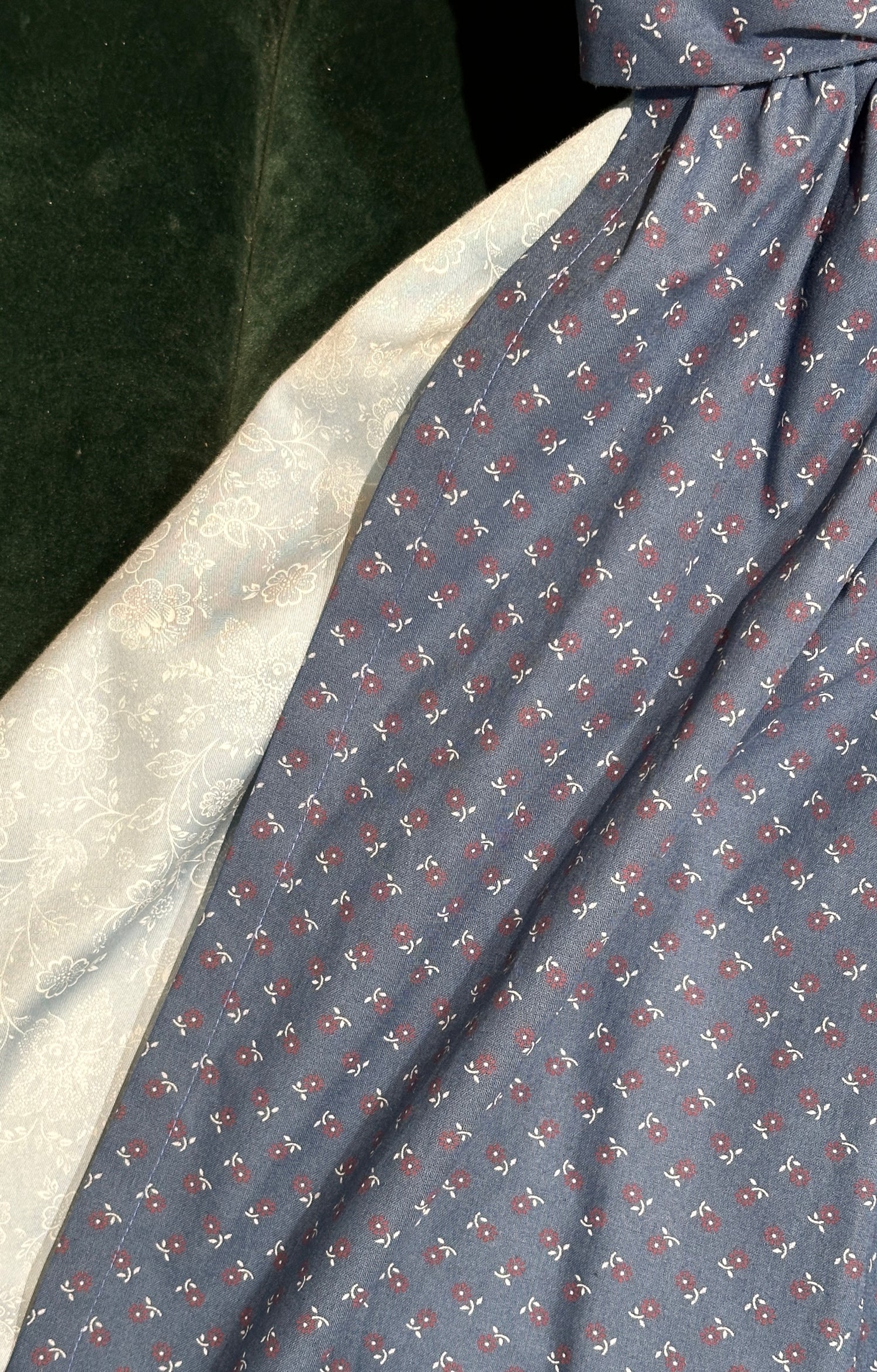 Vintage Baumwolldirndl Goldstich rost/hellblau/blau 65cm