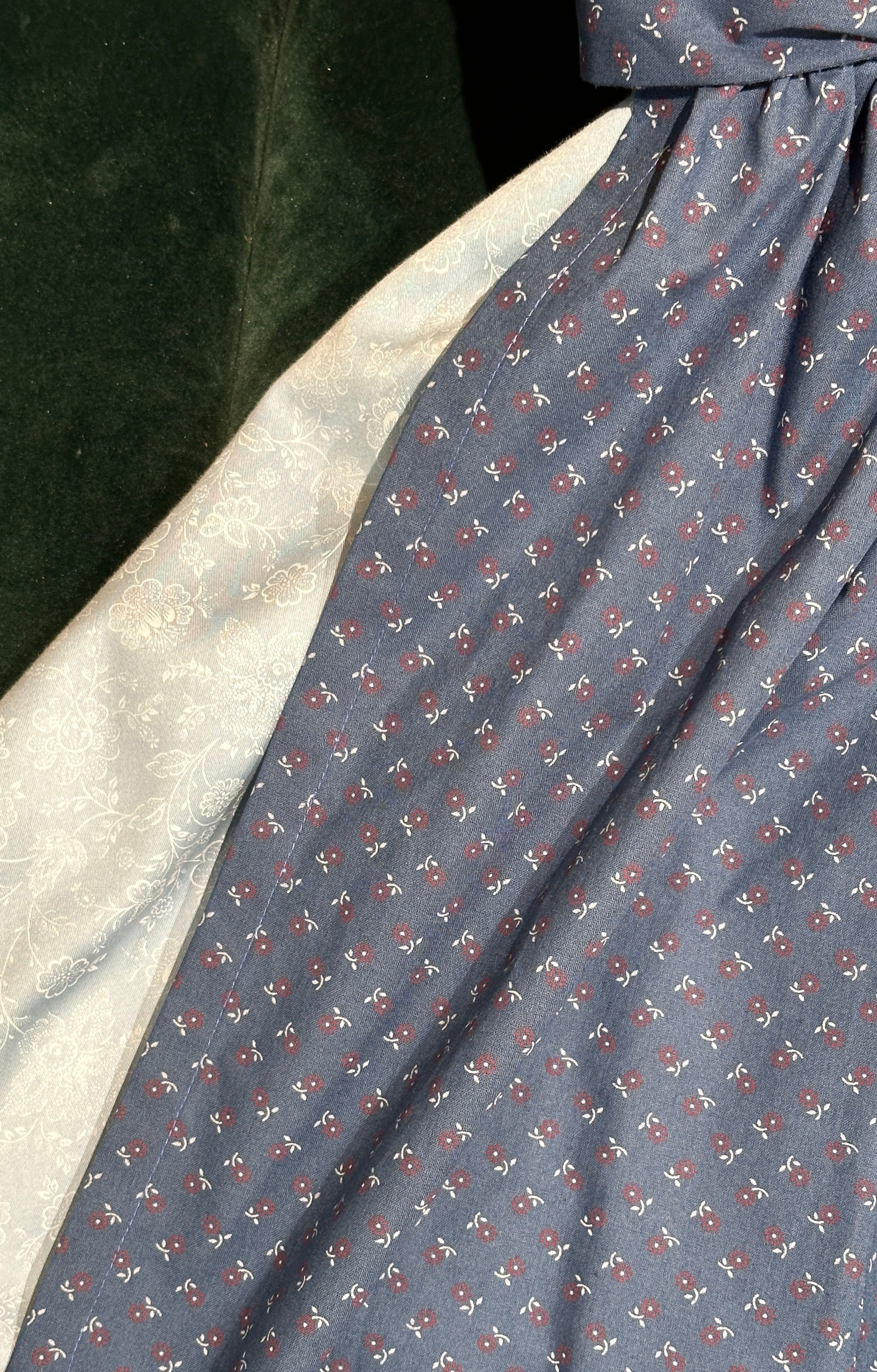 Vintage Baumwolldirndl Goldstich rost/hellblau/blau 65cm