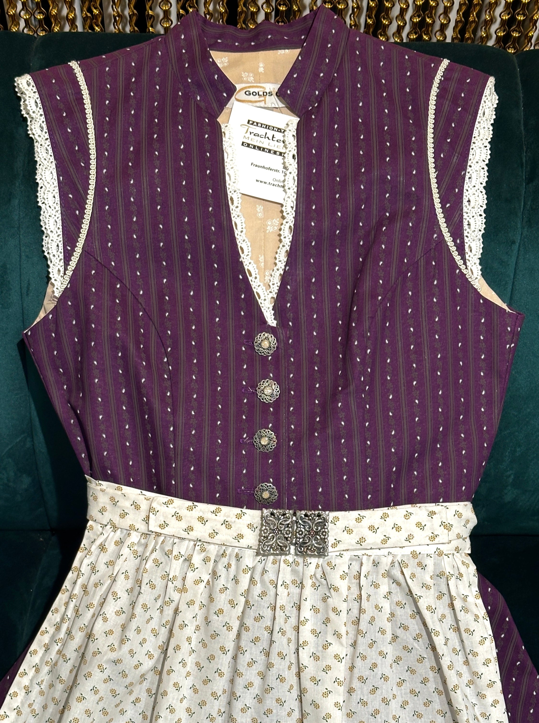 Baumwolldirndl Goldstich lila 65cm