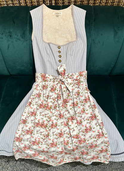 Baumwolldirndl Goldstich silber/weiß geblümt 64cm