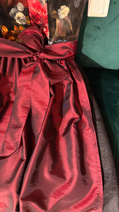 Dirndl Goldstich Samt Blumen schwarz/bordeaux 63cm