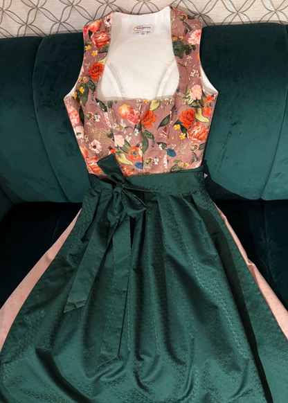Dirndl Goldstich Samt Blumen altrosa 70cm
