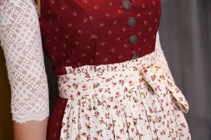 Vintage Dirndl Goldstich bordeaux/creme geblümt 70cm