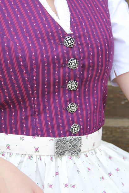 Vintage Dirndl Goldstich lila/creme Schürze mit Schließe 65cm