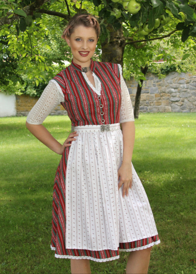 Vintage Dirndl Goldstich rot/grün 69cm