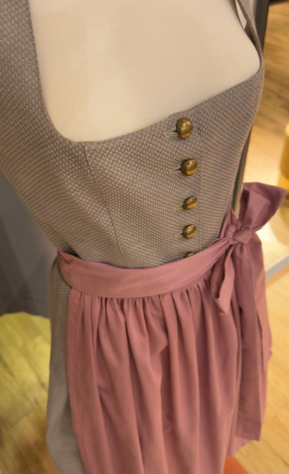Dirndl Goldstich braun/grau mit rosa Schürze 75cm