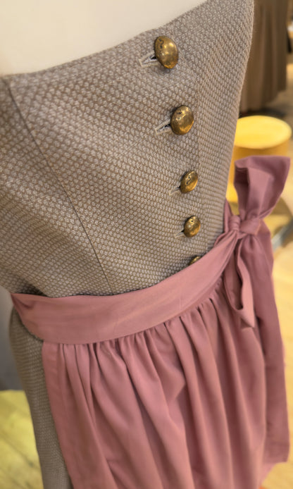 Dirndl Goldstich braun/grau mit rosa Schürze 75cm