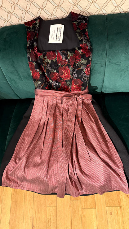 Dirndl Goldstich Samt Blumen schwarz/weinrot 65cm