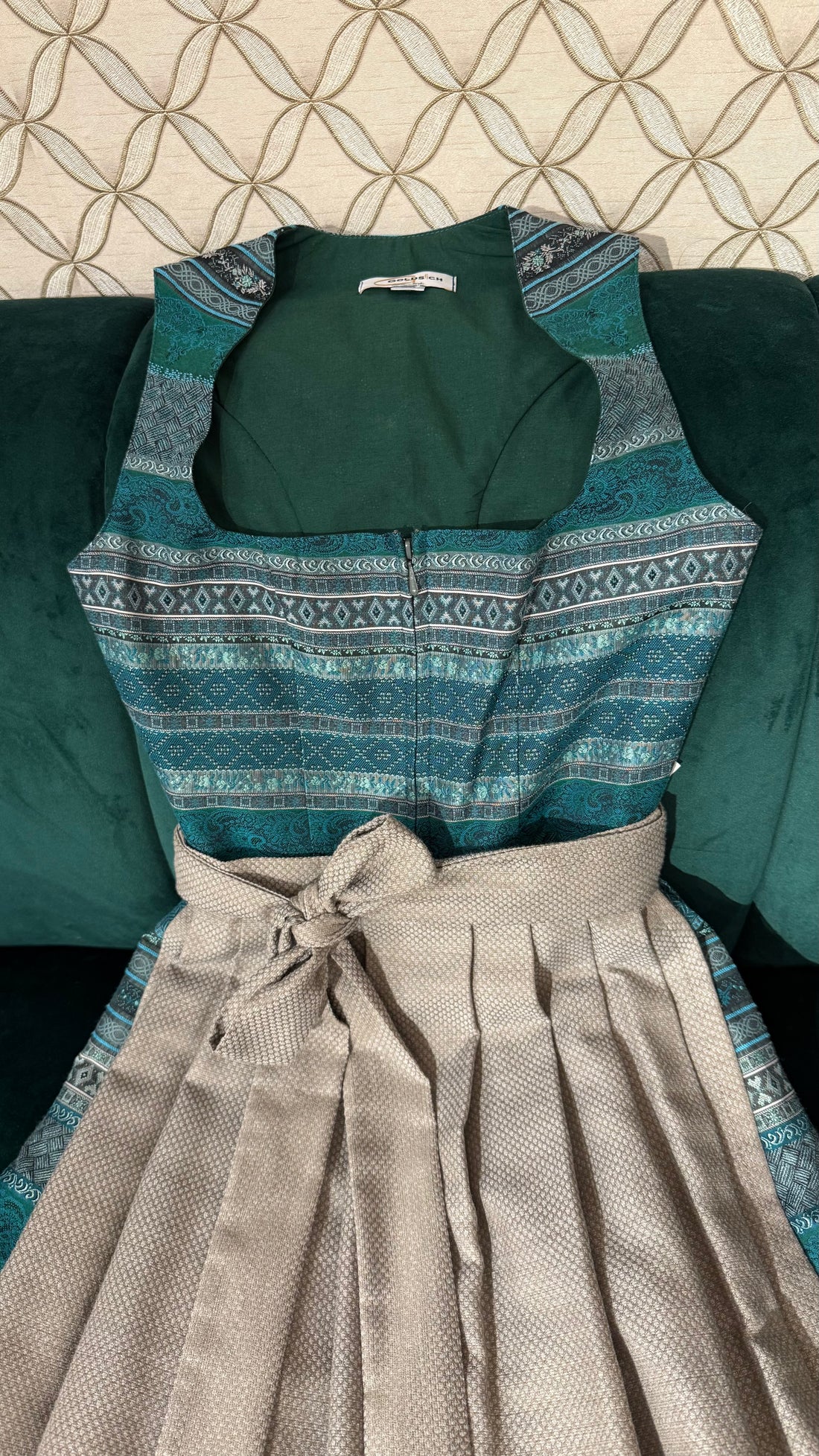 Dirndl Goldstich petrol/grau 73cm