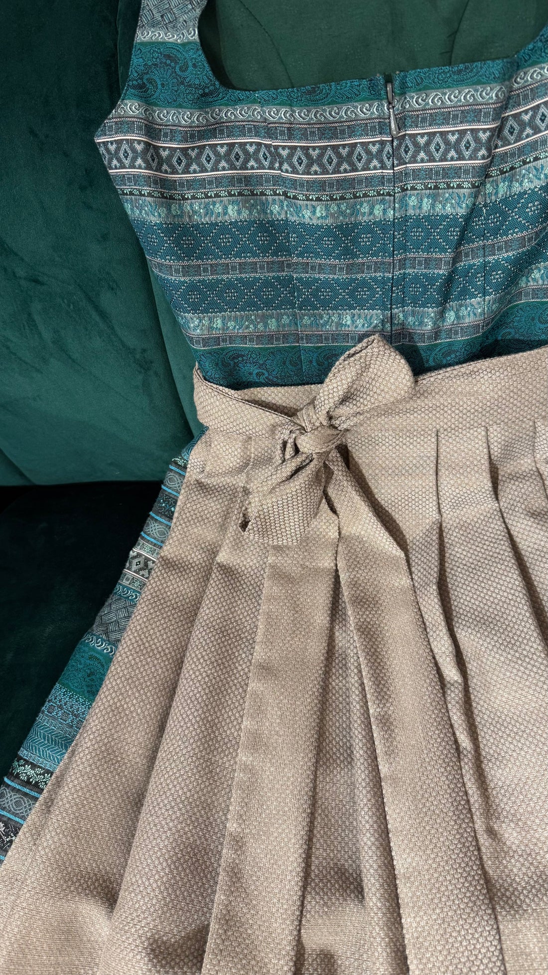 Dirndl Goldstich petrol/grau 73cm