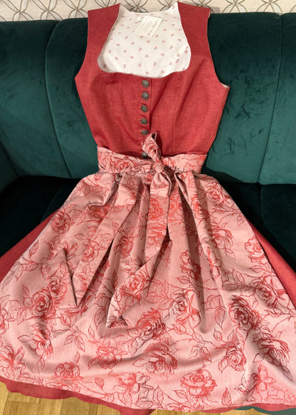 Dirndl Goldstich blassrot Blumen 70cm