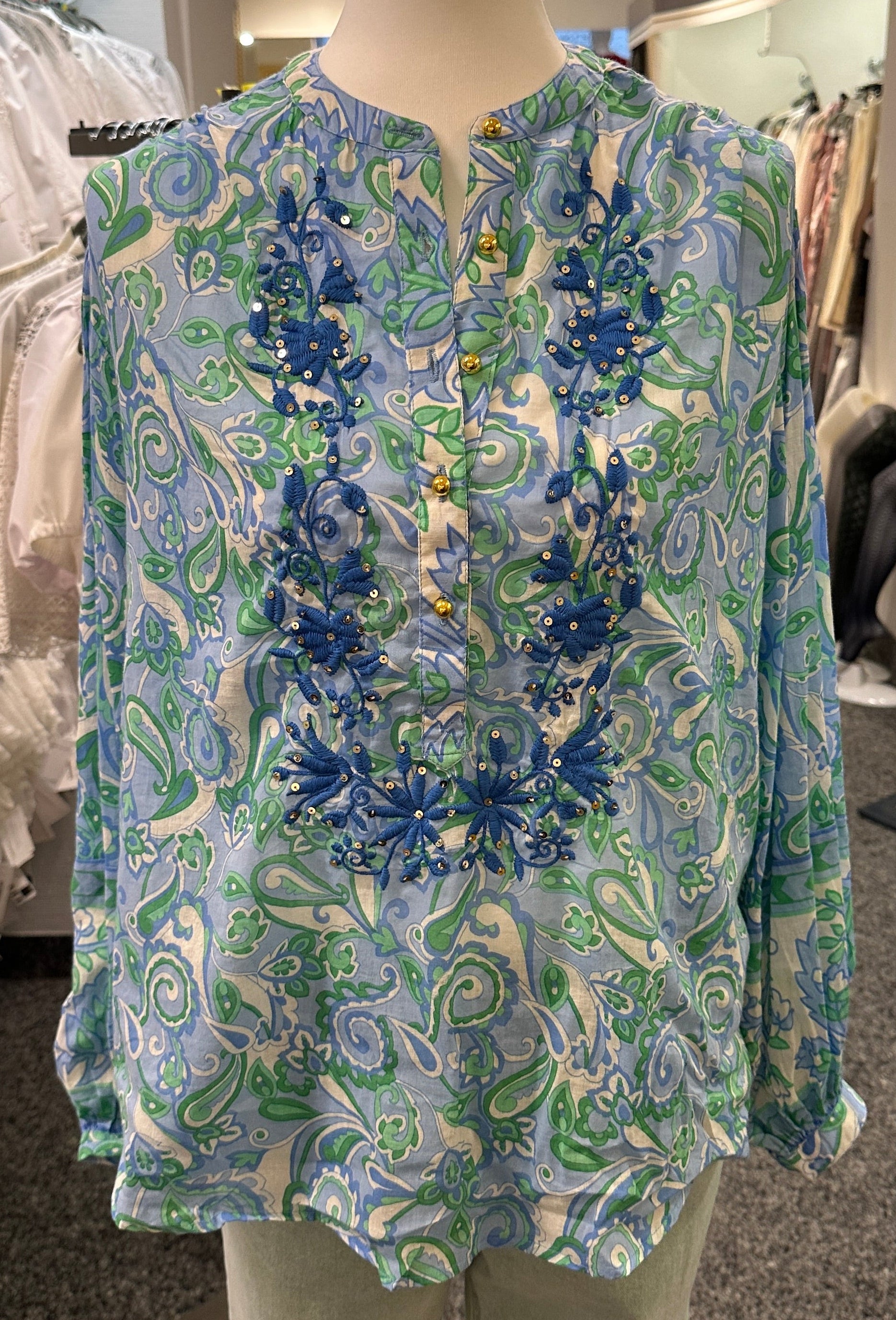 Bluse Miss June blau/grün