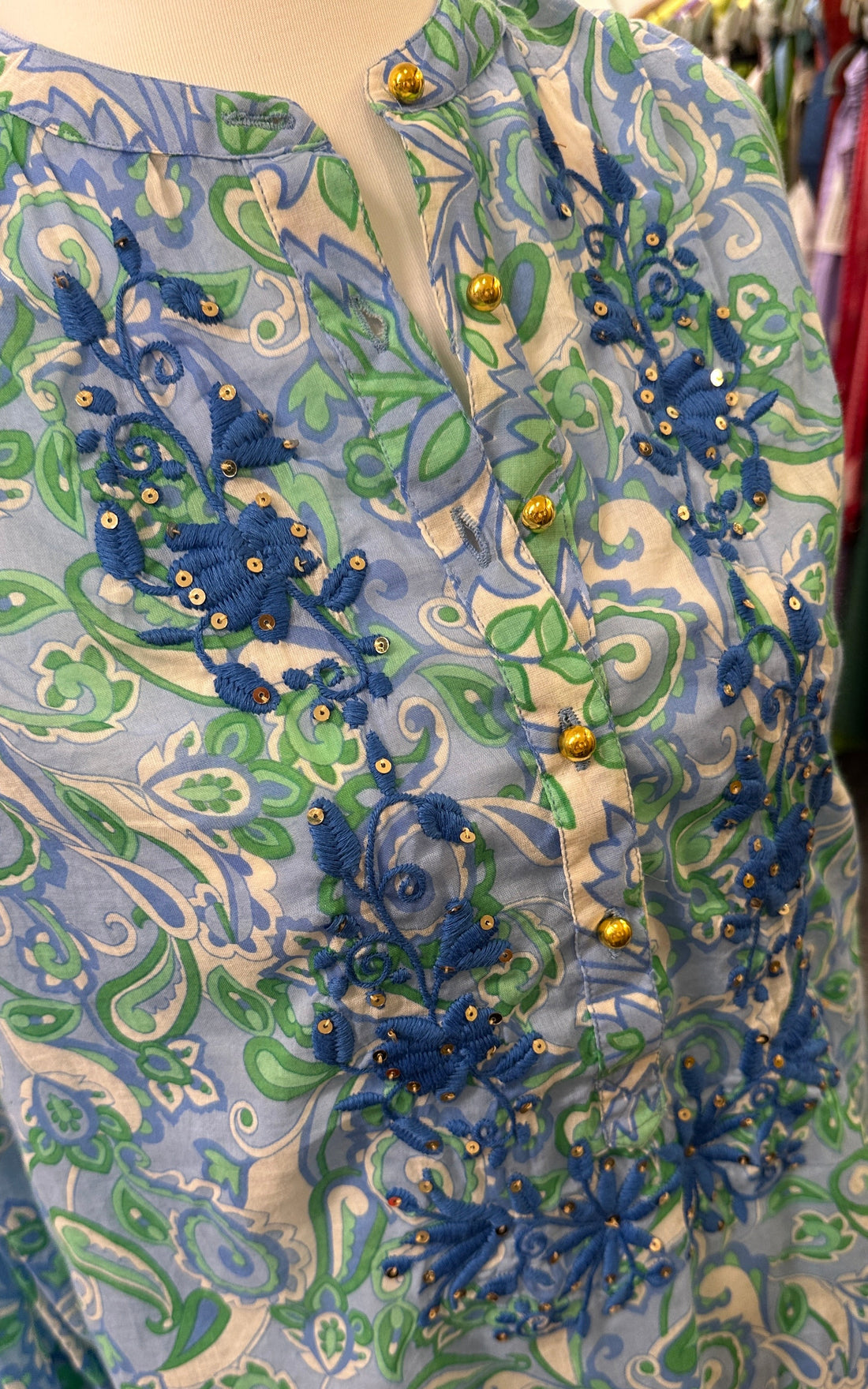 Bluse Miss June blau/grün