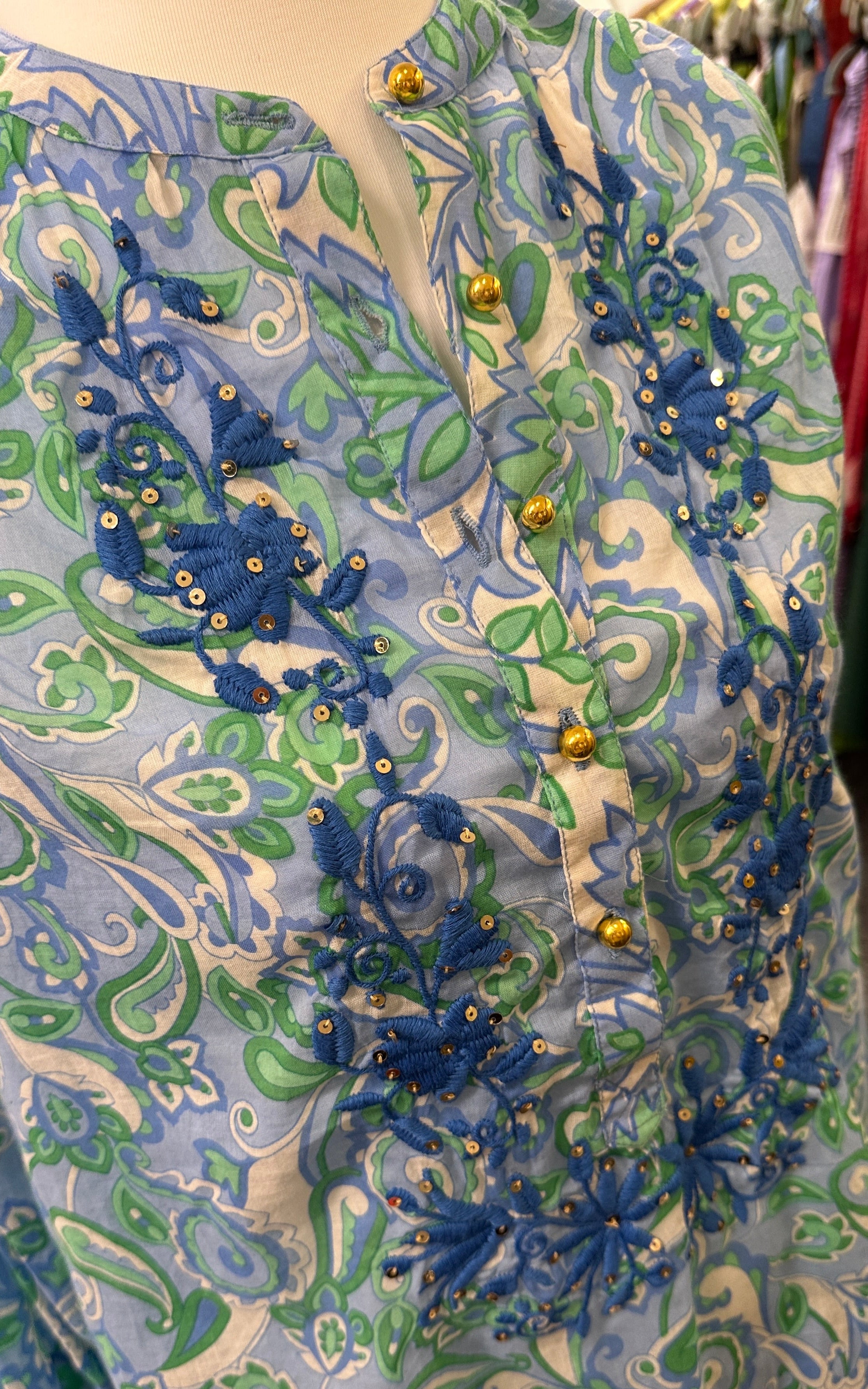 Bluse Miss June blau/grün