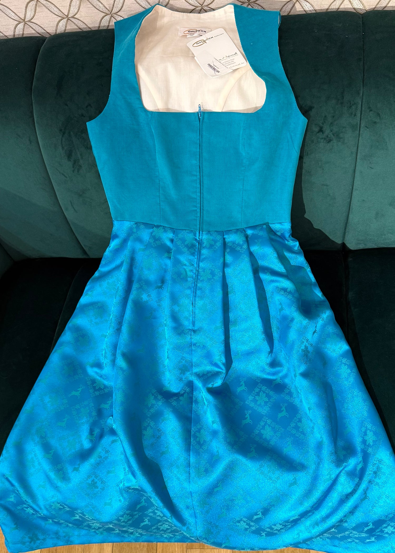 Corddirndl Goldstich Türkis ohne Schürze 75cm