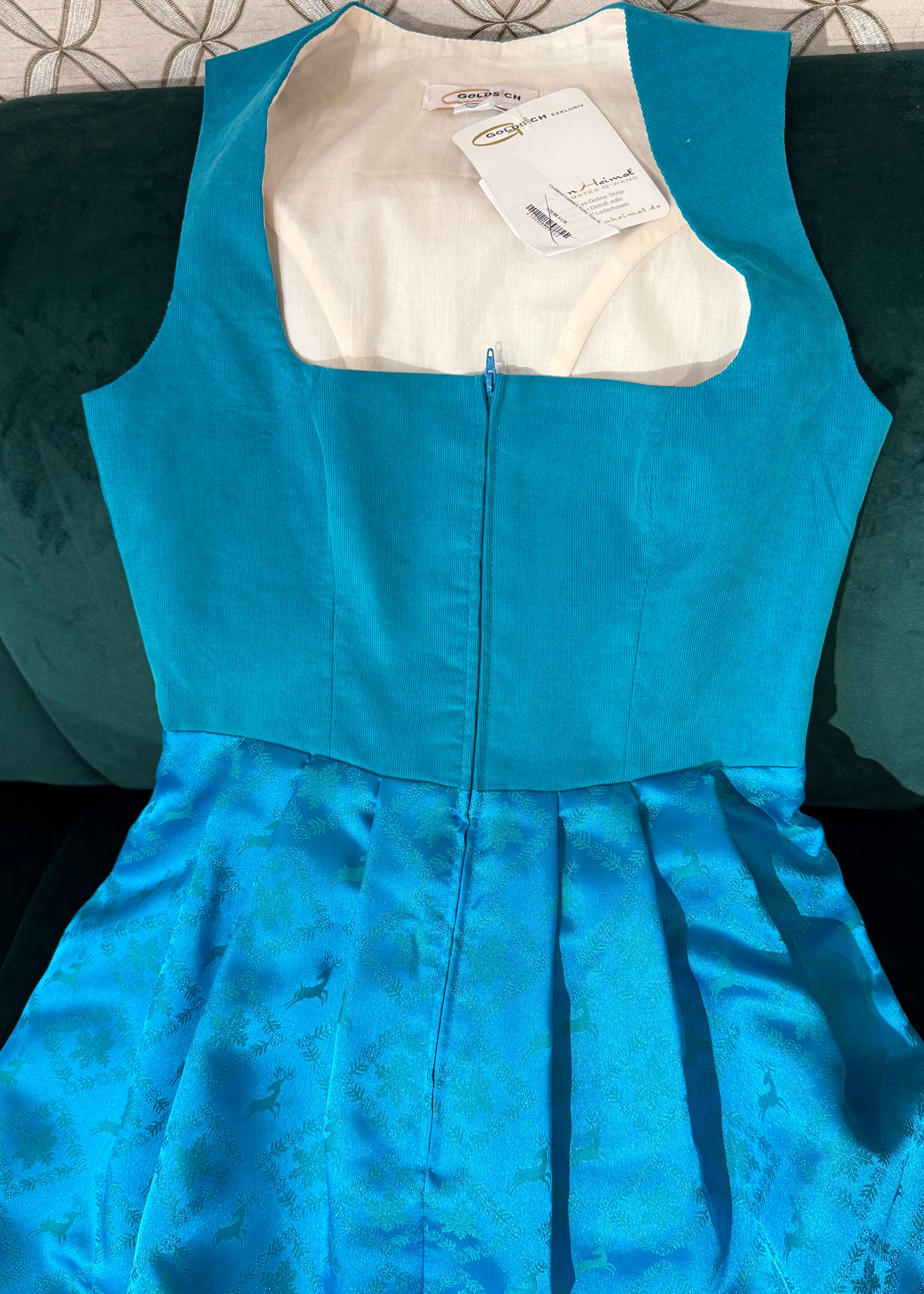 Corddirndl Goldstich Türkis ohne Schürze 75cm