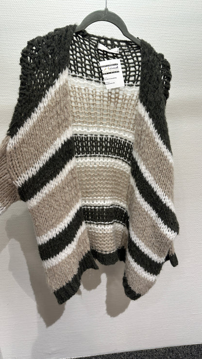 Cardigan Strick V Milano beige/olive/weiß