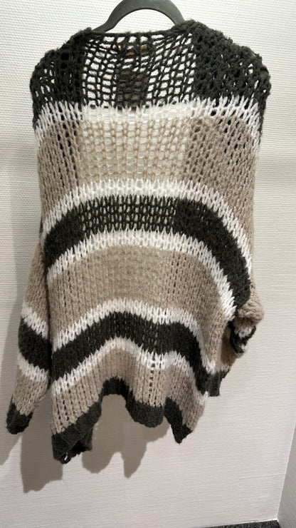 Cardigan Strick V Milano beige/olive/weiß
