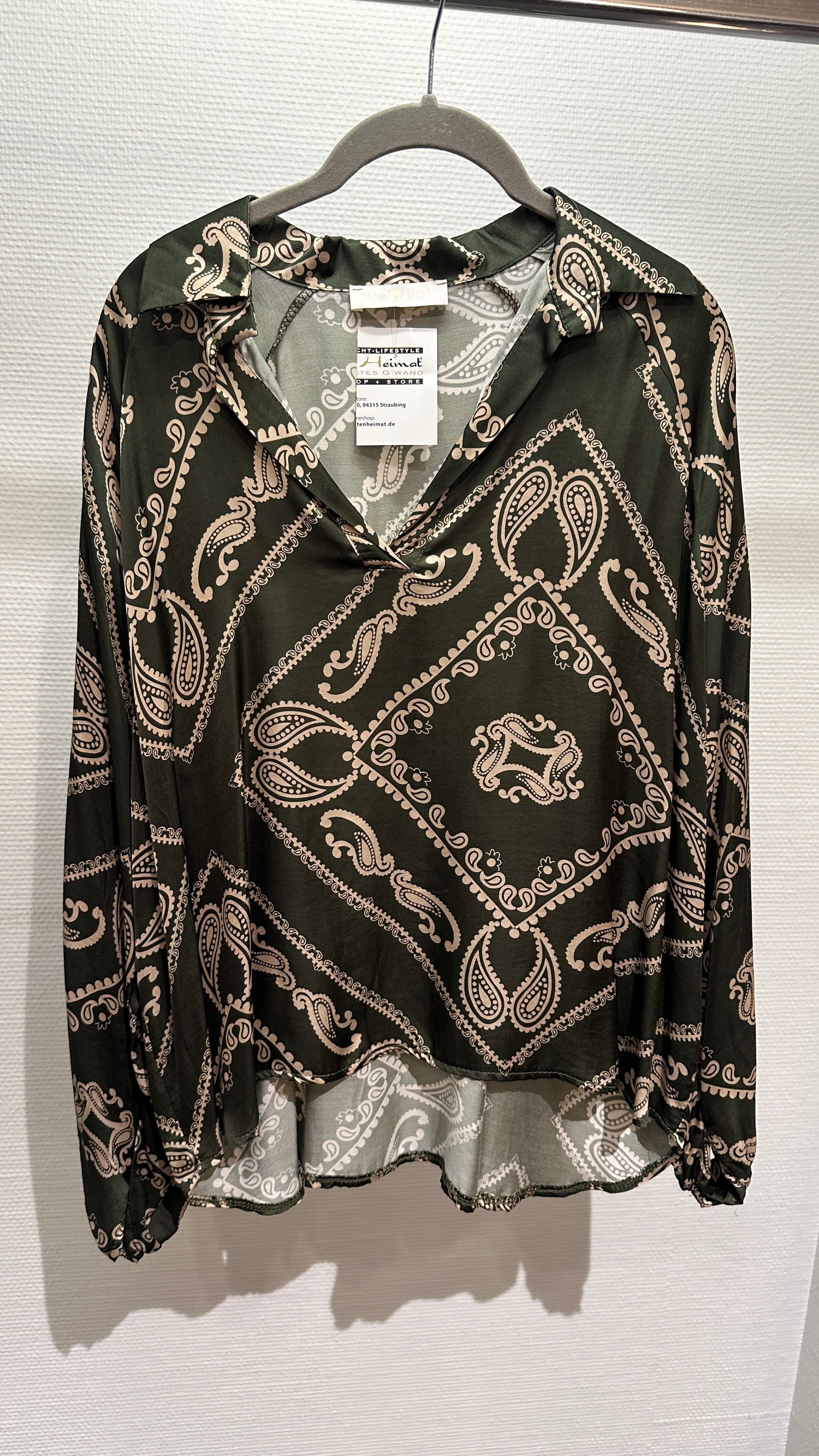 Bluse V Milano dunkelgrün/beige