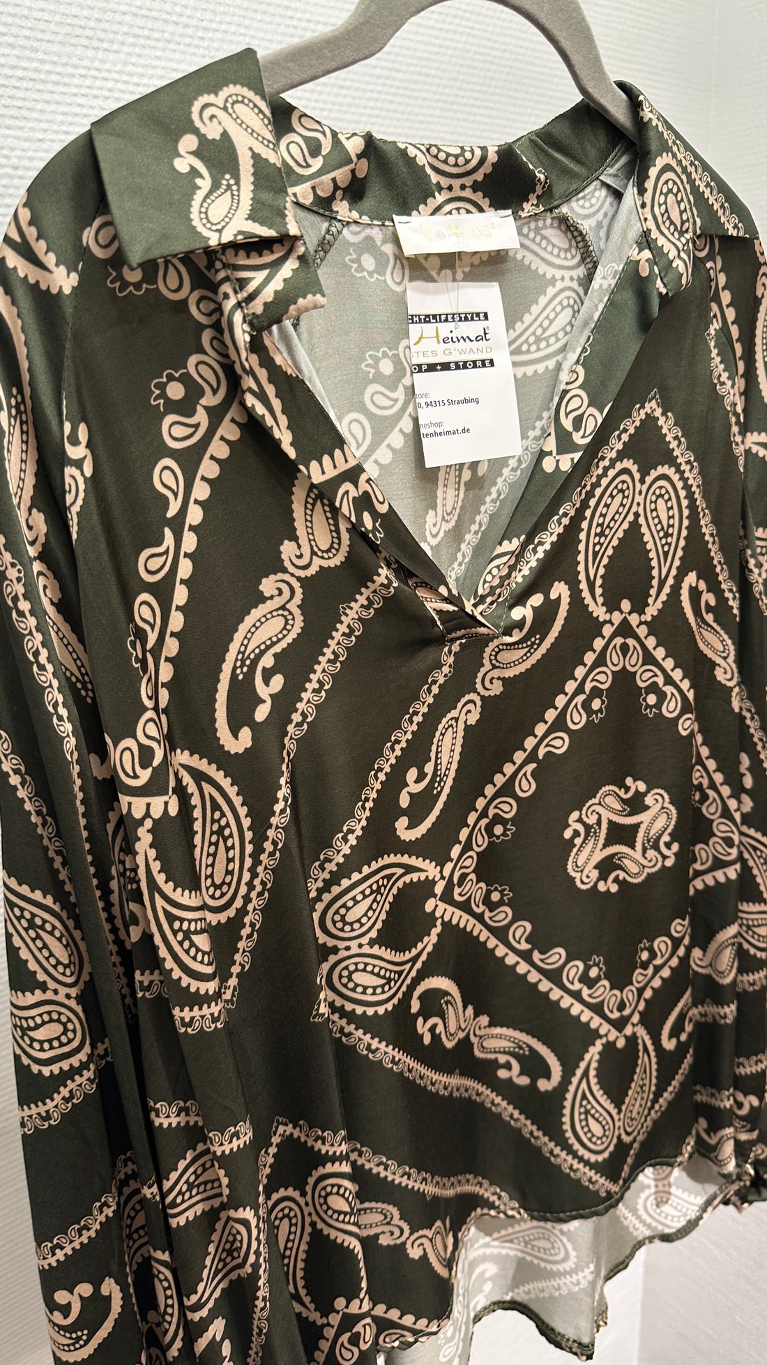 Bluse V Milano dunkelgrün/beige