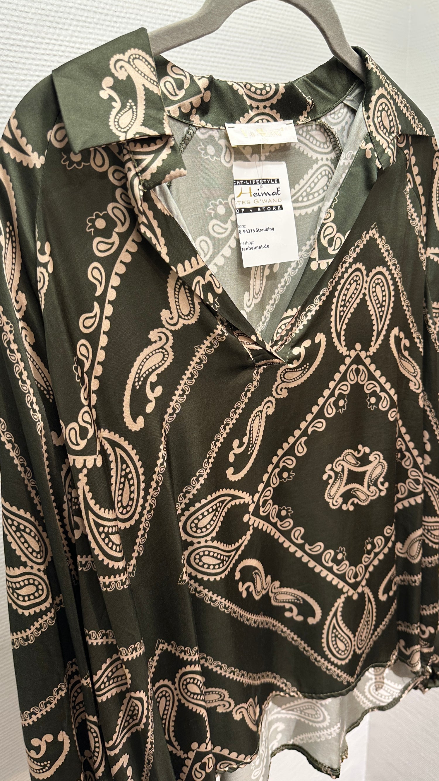 Bluse V Milano dunkelgrün/beige