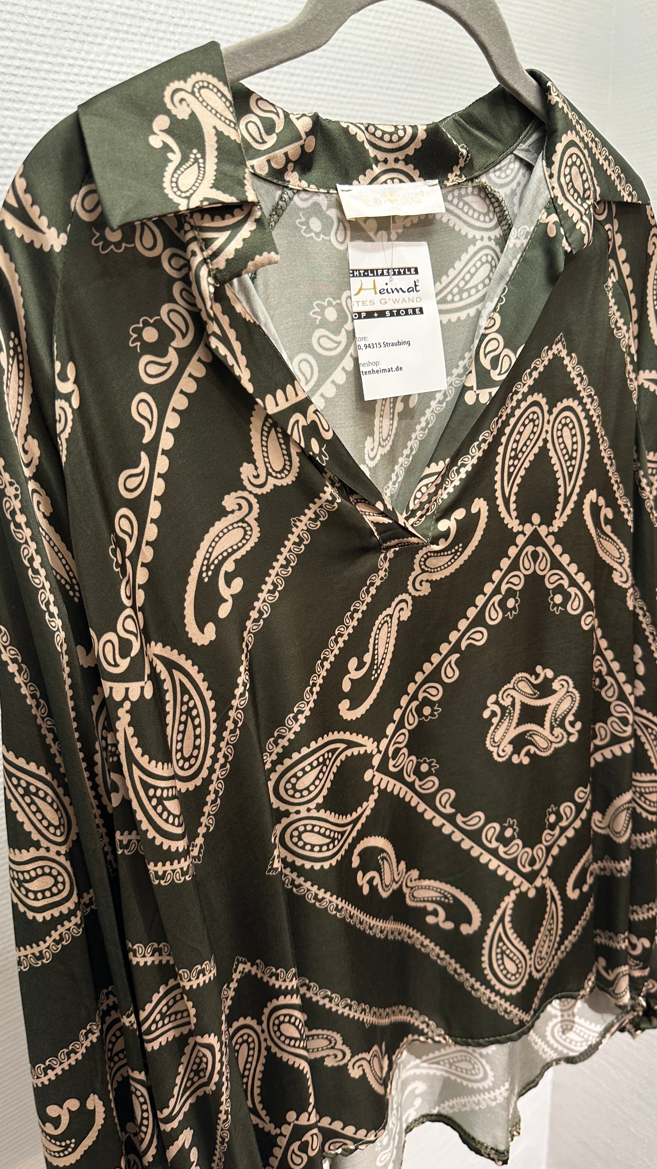 Bluse V Milano dunkelgrün/beige