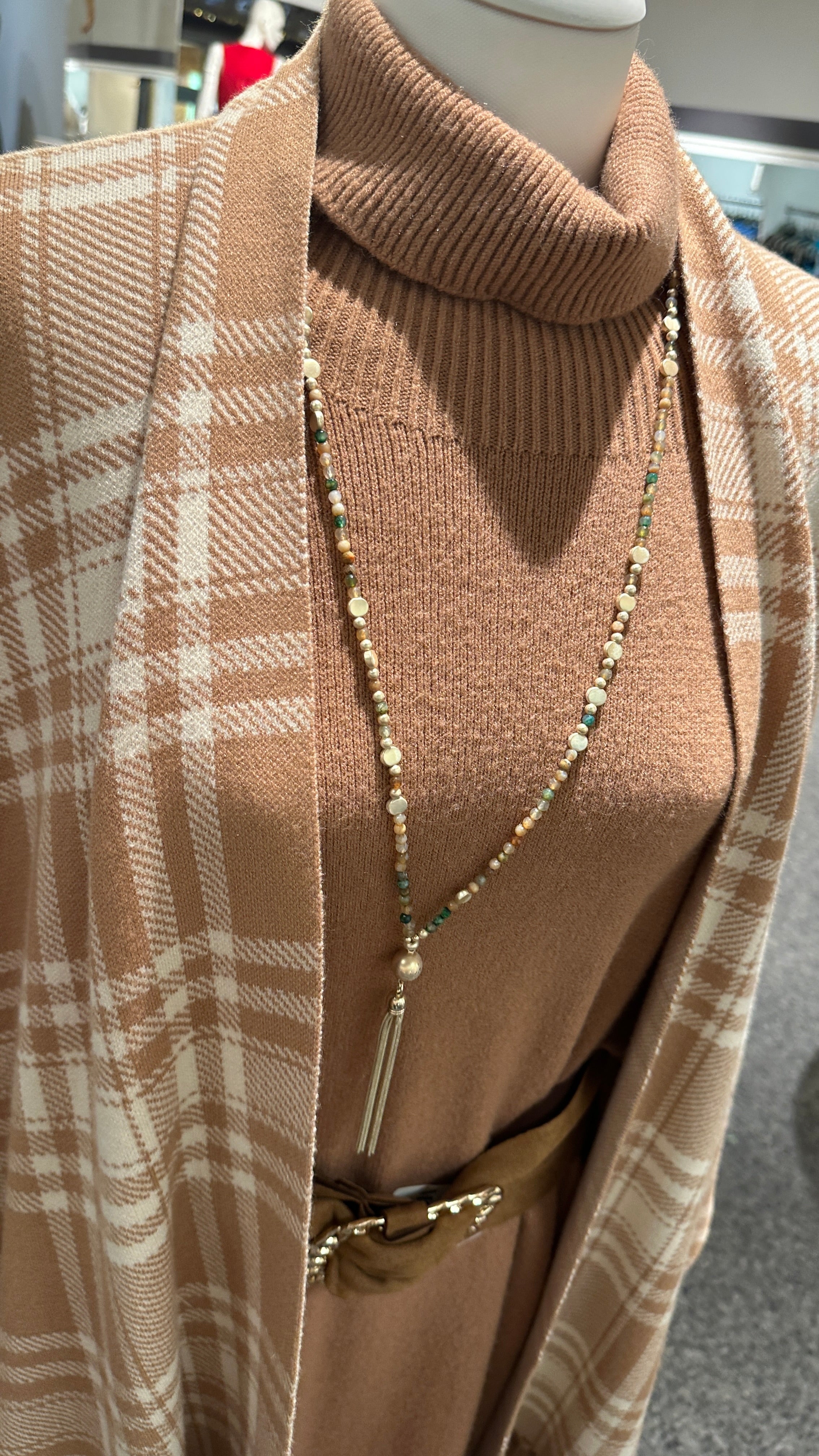 Poncho beige kariert