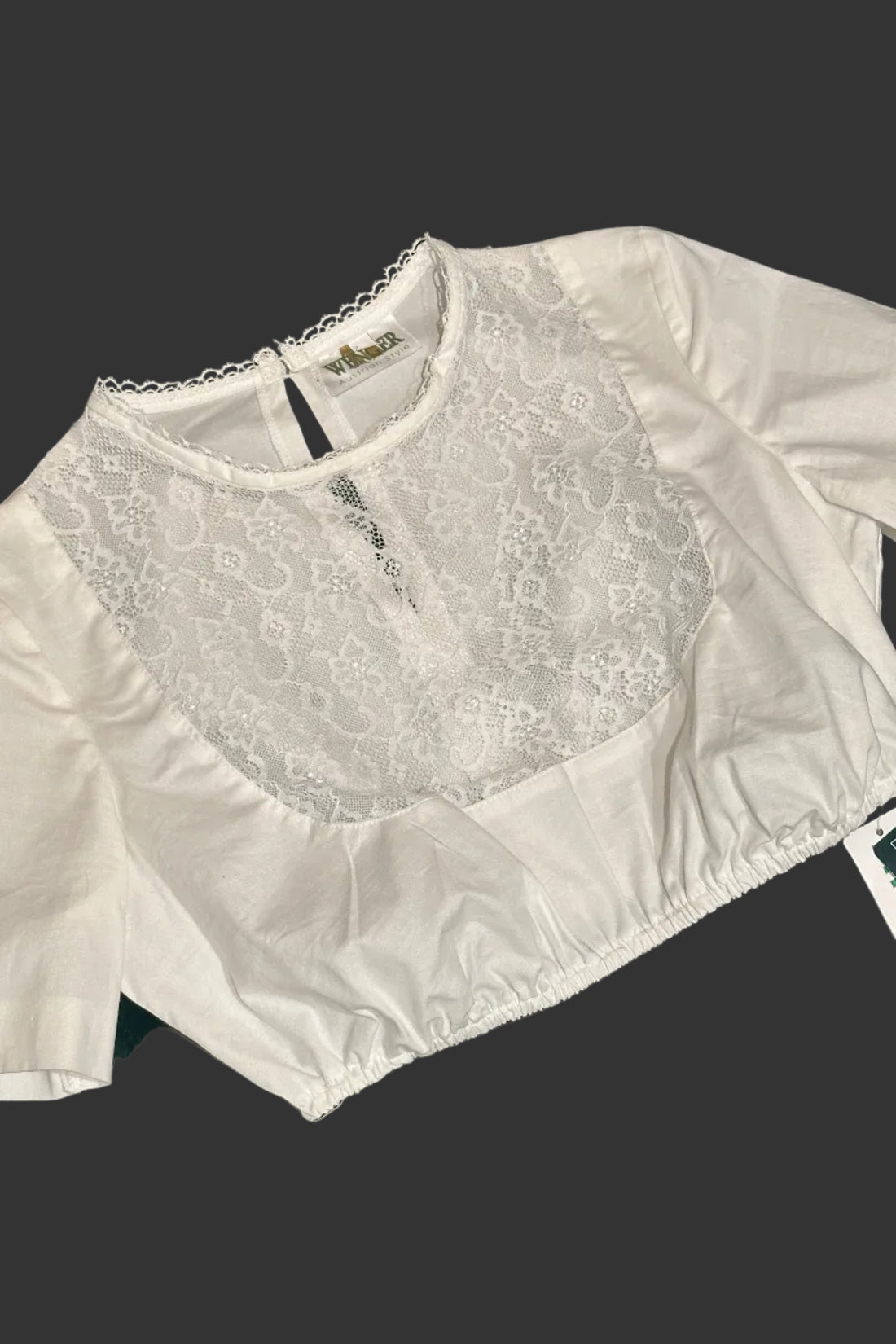 Dirndlbluse Rosalie Wenger hochgeschlossen mit Spitze weiß